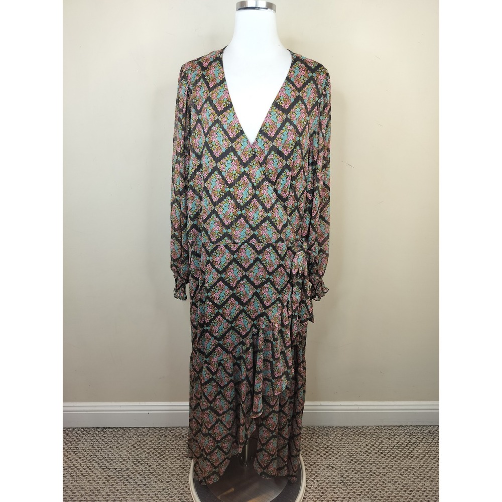 Lauren Conrad Floral Wrap Maxi Dress 3X Womens Metallic Boho Ruffled